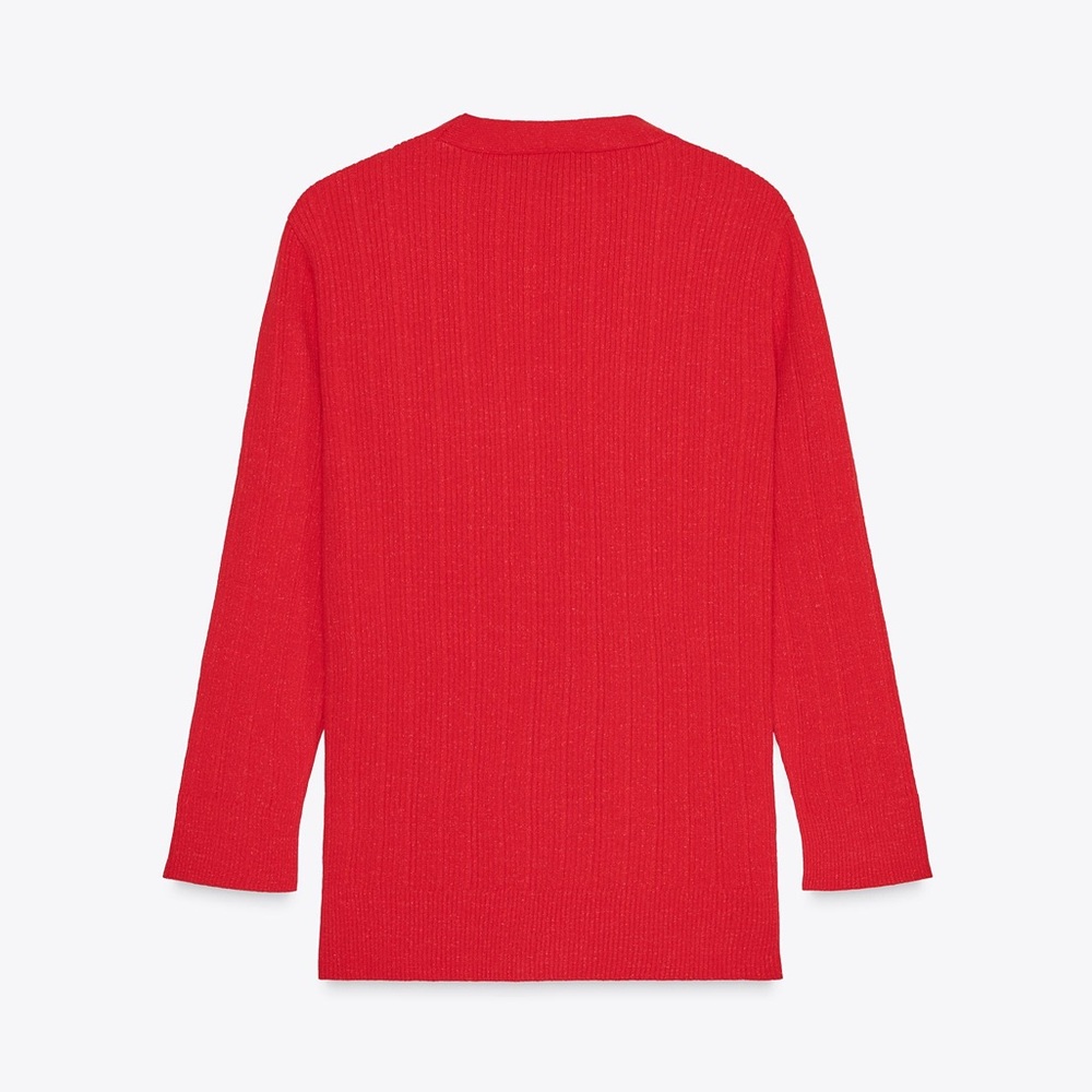 ZARA V-neck Knit Cardigan w/ 3/4 sleeves in Gold Button Red Size M NEW - Picture 5 of 6
